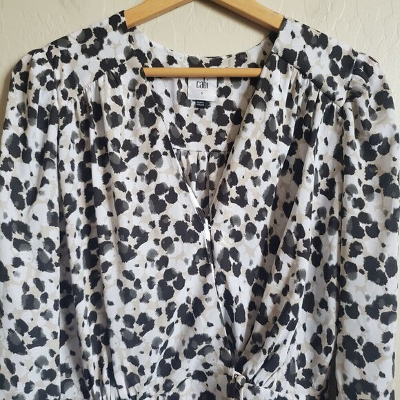 CAbi 5898 Rosette Leopard Wrap Peplum Blouse Animal Print Ruched Size Women's S - Picture 3 of 12